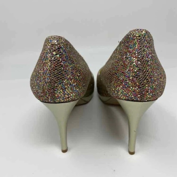 Nine West Women Size 6.5 M Priscilla Glitter Gold Platform Heels Party Night Out - Picture 4 of 5